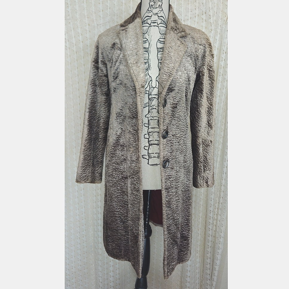 Lafayette 148 Velvet Faux Fur Teddy Long Coat Silver Size Petite